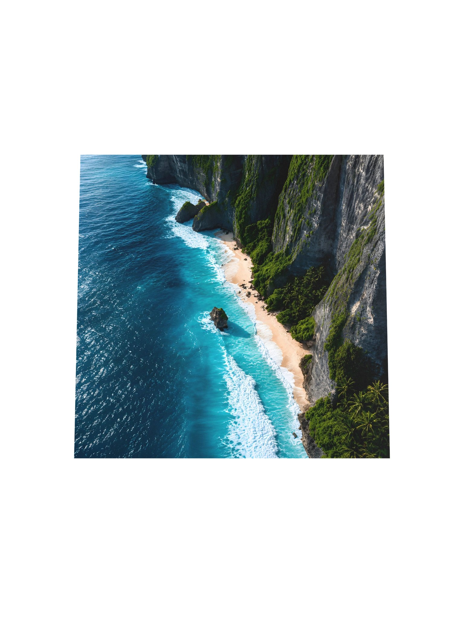 Tropical Hidden Cove Poster 10x10 | Turquoise Ocean Cliff Wall Art | Jungle Beach Paradise Decor product image (6)