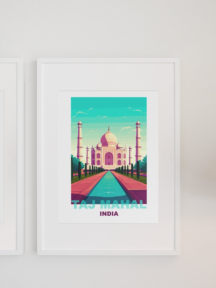 Sunrise at Taj Mahal Poster, Vibrant Agra India Landmark Art, Architectural Wonder Illustration, Cultural Heritage Wall Decor, Travel product image (1)