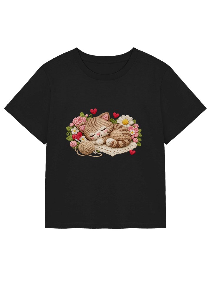 Cozy Crochet Sleeping Cat & Floral Bouquet Women's Organic T-Shirt product image (2)