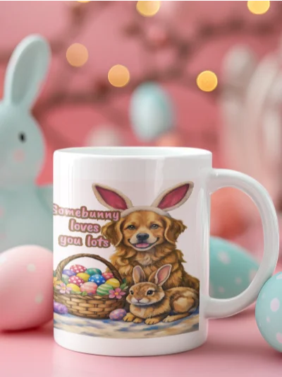 Easter Bunny & Golden Retriever Mug – Cute Easter Gift for Dog Lovers, Spring Coffee Cup with Original Illustration product image (4)