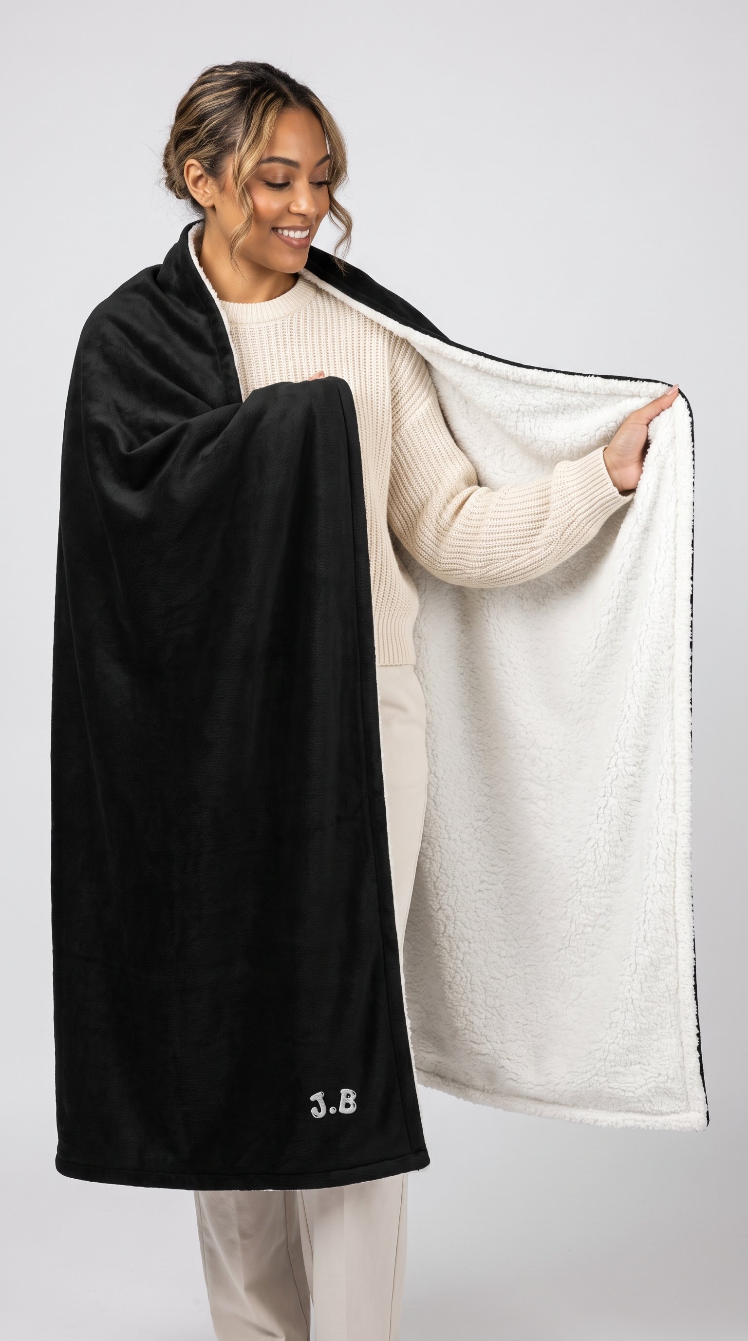 Custom J.B Embroidered Premium Sherpa Fleece Blanket (50" x 60") product image (3)