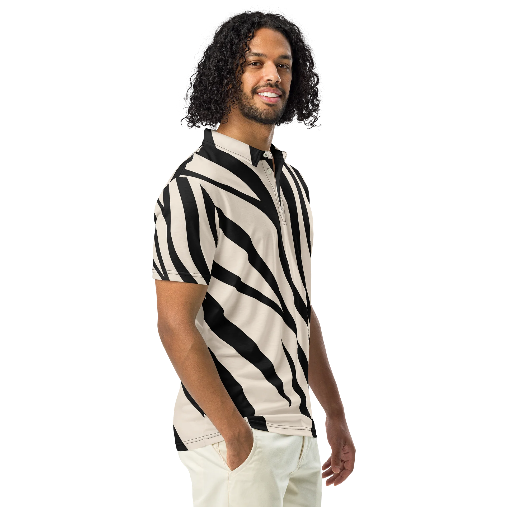 Black & Cream Zebra-Stripe Slim Fit Polo product image (1)