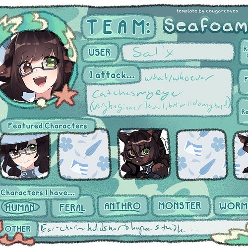 Hey, remember that time I said I wanted to art and then never did? Well.
.
.
.
Artfight 2024, team Seafoam. First seven attac...