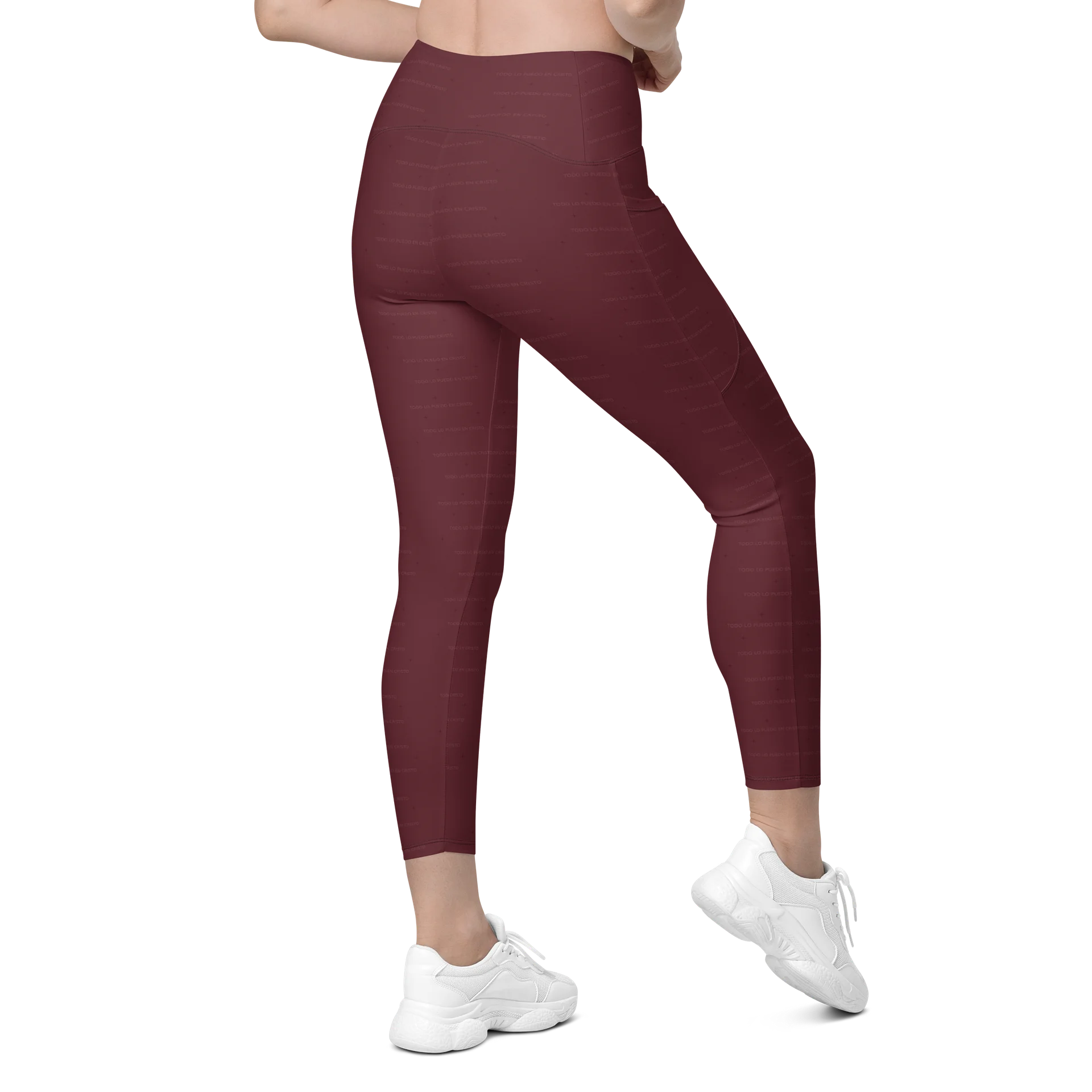 Crossover Leggings with Pockets — Women Who Lift (Burgundy) product image (9)