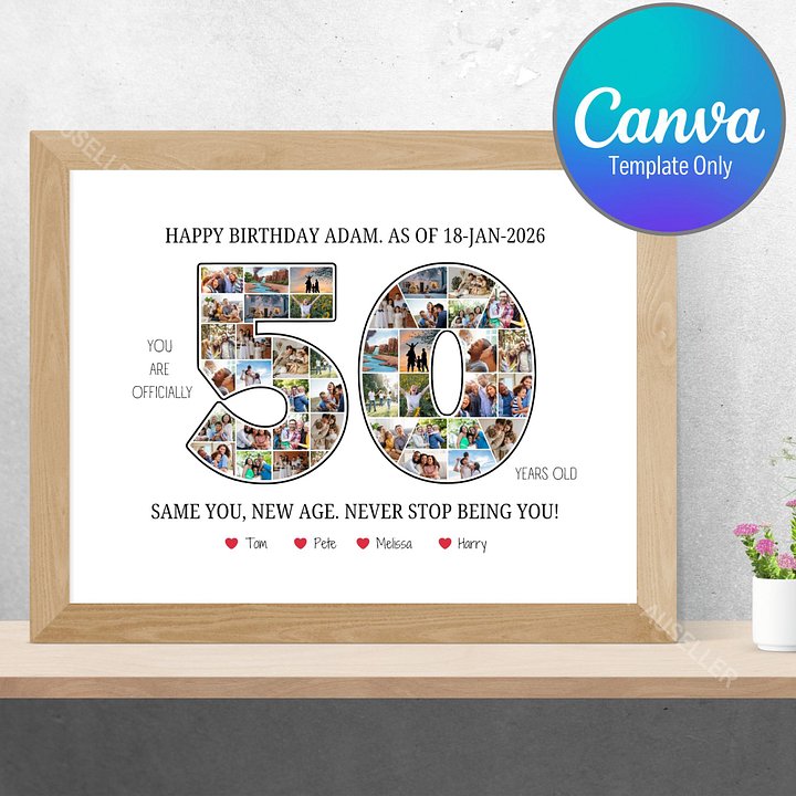 50th Birthday Photo Collage Poster - Canva Template product image (1)