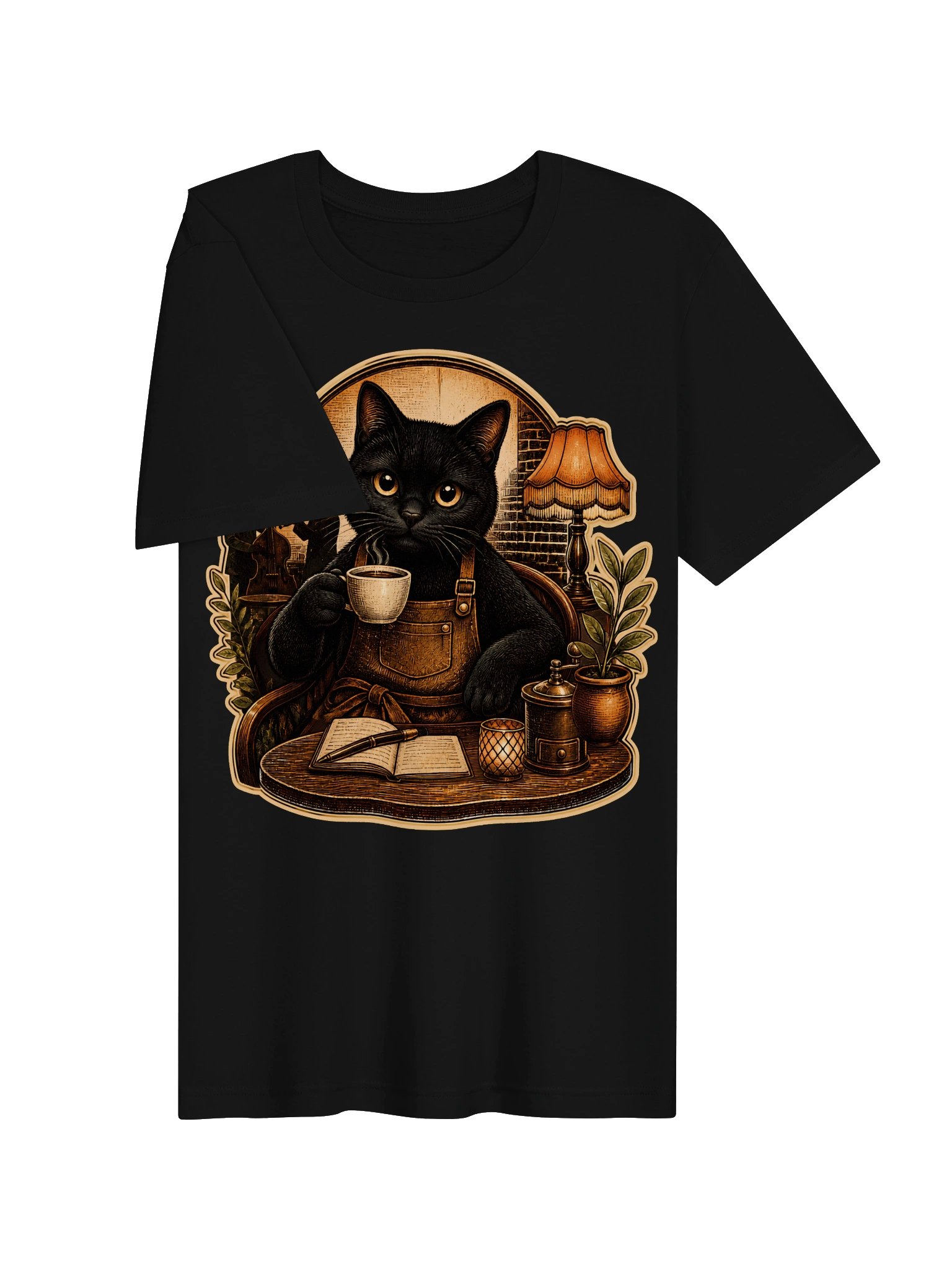 Cozy Black Cat Coffee T-Shirt | Vintage Cafe Cat Shirt | Dark Academia Coffee Lover Tee product image (18)