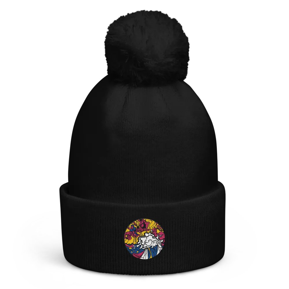 Vibrant Wave Pom-Pom Beanie - Wave at Sunset product image (1)