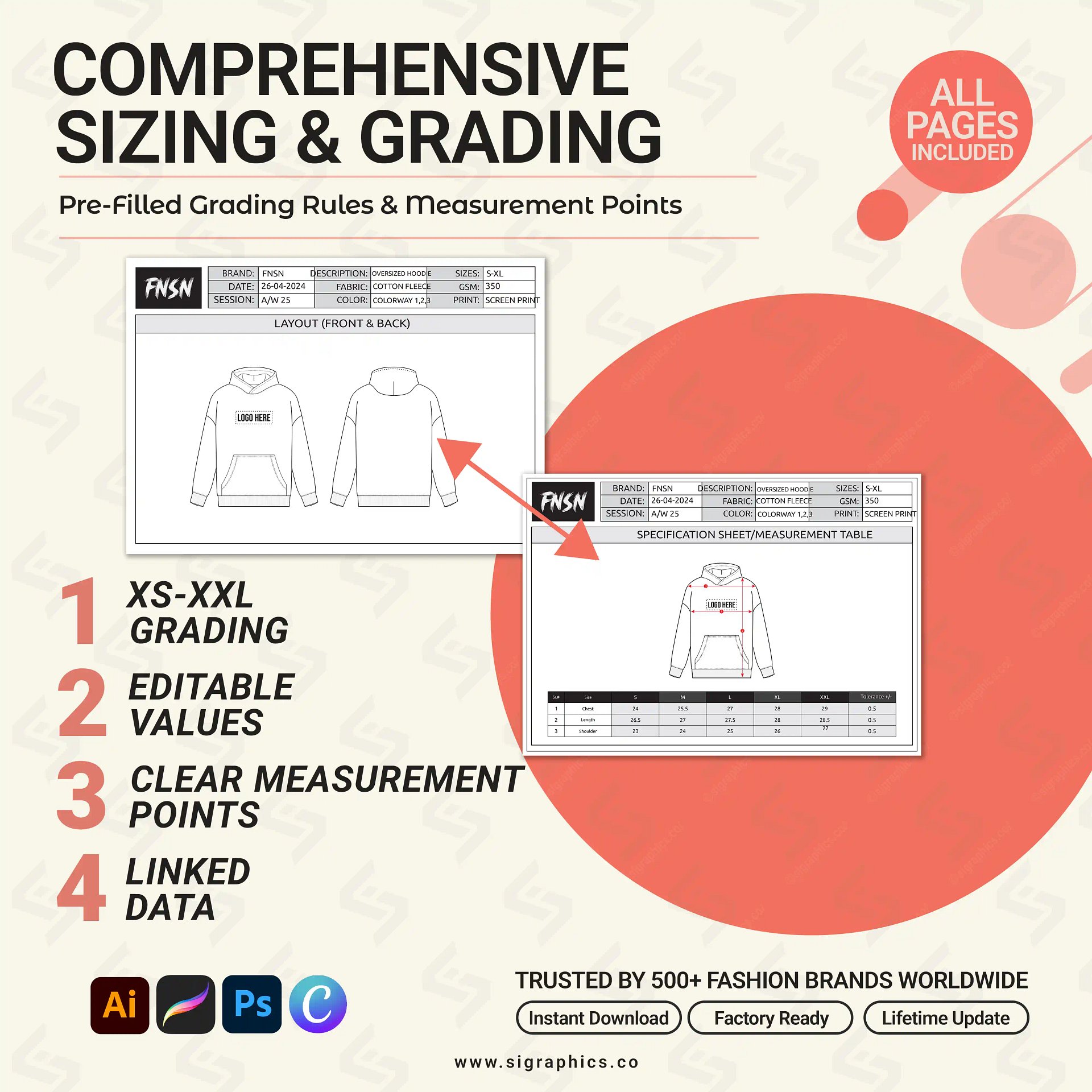 Unisex Oversized Hoodie Tech Pack Template product image (6)