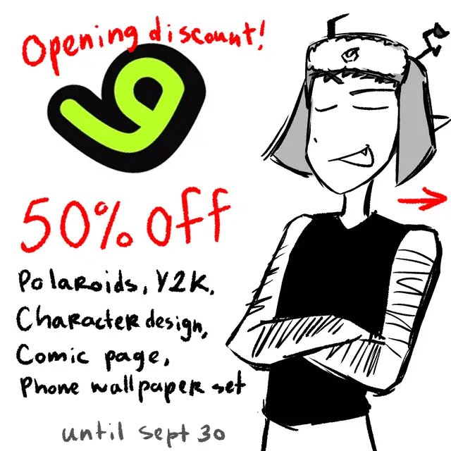 Commissions are 50% off now   A lot of you have said you want to commission me, but don't have the funds to do it. Now is your chance! I picked 5 types of commissions to make discounted and put them on VGen for half a price for one month!    You can still get other types of commissions on my Artistree page, if you want to, and keep an eye out for future sales! I will be making discounts from time to time on select few of my commission types >:)   See, aren't you glad I'm now a new and improved? It all has to do with my selfsona, trust me, don't question it just trust Find the link in my Strawpage Hashtags: #commissions #art #vgen #illustrations #comic #manga #oc #originalcharacter #artist #selfsona #fyp #artistsoftiktok #mangaart