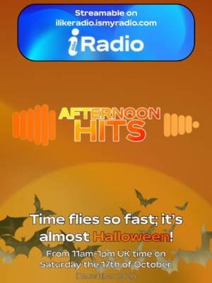 🔴 | Time flies so fast; it’s almost Halloween! | Live from 11am-1pm on Saturday, 17th October: #ilikeradio #ilikepresents ━━━━━━━━━━━      ABOUT THE SHOW      ━━━━━━━━━━━ Afternoon Hits is a signature daytime program on ilikeRadio, bringing listeners the perfect mix of chart-toppers, classics, and fresh new tracks to keep the energy flowing throughout the afternoon. Broadcasting from the United Kingdom, the show delivers vibrant music and engaging features, creating the ideal soundtrack to brighten up the mid-day and carry audiences smoothly into the evening, both across the nation and online. Mark your calendars, and visit ilikeradio.ismyradio.com for the full coverage. ━━━━━━━━━━━     ABOUT ILIKERADIO     ━━━━━━━━━━━ We're an independent variety music broadcasting station based in the United Kingdom, dedicated to delivering a diverse range of music genres, engaging programs, and a unique listening experience for our audiences across the nation and online. You can listen to ilikeRadio through Caster.FM (⁠ilikeradio.ismyradio.com⁠), our Discord bot and more! ━━━━━━━━━━━          LISTEN LIVE          ━━━━━━━━━━━ 🎧 Twitch: twitch.tv/ilikepresents 🎧 Caster.FM: ilikeradio.ismyradio.com 🎧 LeonXM: ilikepresents.short.gy/leonxm 🎧 OnlineRadioBox: onlineradiobox.com/uk/ilike 🎧 RadioReg: radioreg.net/stations/683 🎧 Typical Nerds LIVE! Player: live.typicalnerds.uk/?station=ilikeradio ━━━━━━━━━━━          PROGRAMS          ━━━━━━━━━━━ • Afternoon Hits (Every other Saturday from 11am-1pm UK time) • 🛠️｜We're reworking on this list; please bare with us!