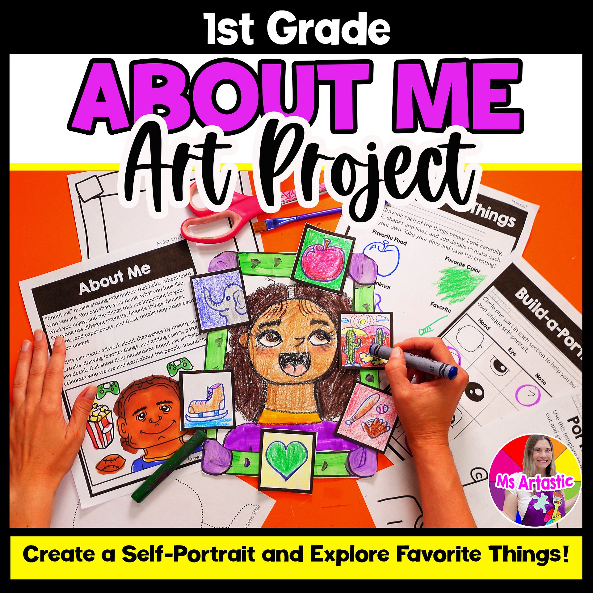 1st Grade Back to School About Me Art Lesson Portrait Favorite Thing Art Project product image (1)