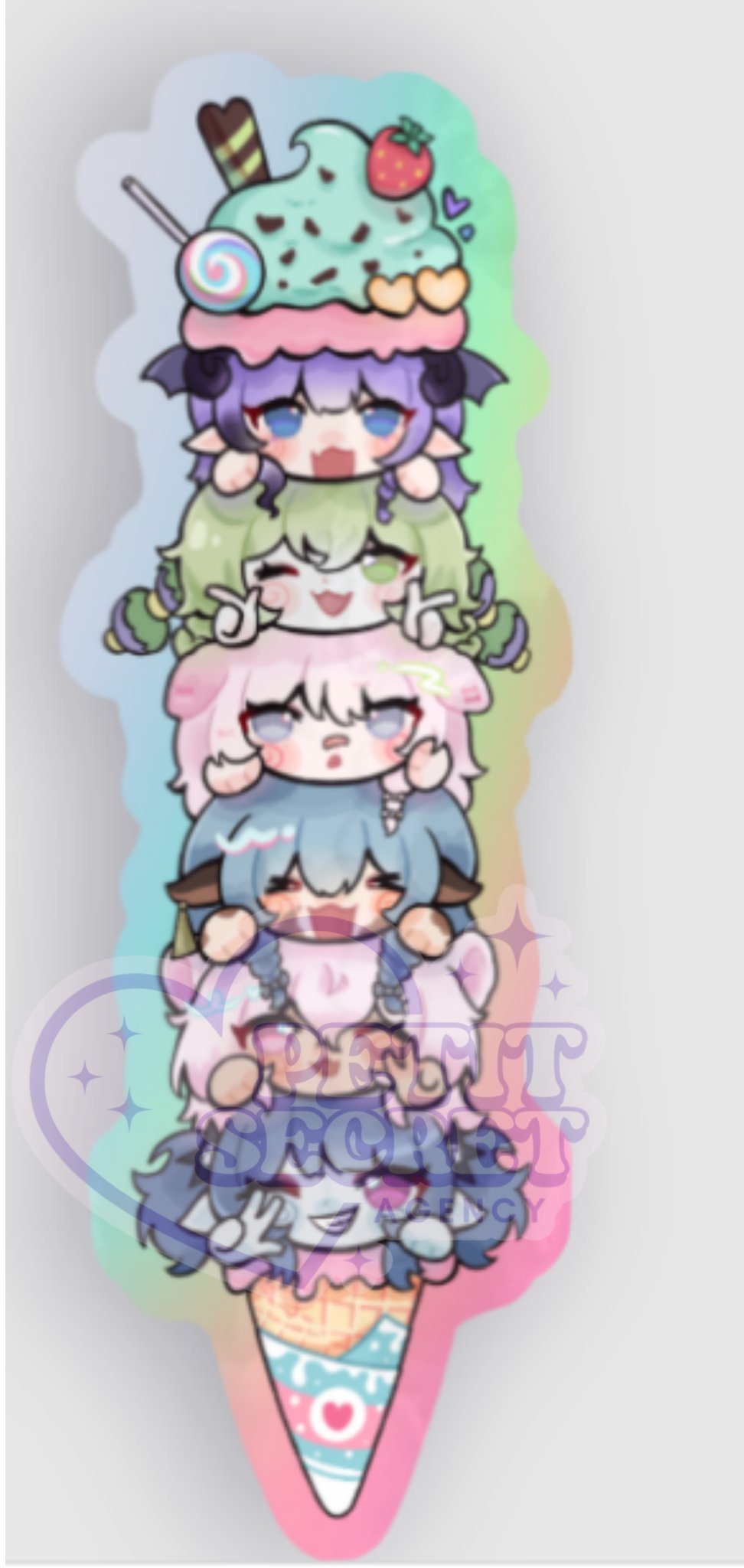 Chibi Icecream Team Sticker Holographique ( envoi INTERNATIONAL ) product image (1)