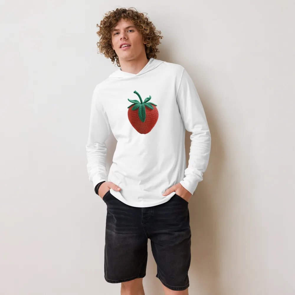 CozyAvocado White Unisex Hooded Long Sleeve Tee Strawberry #01 product image (4)