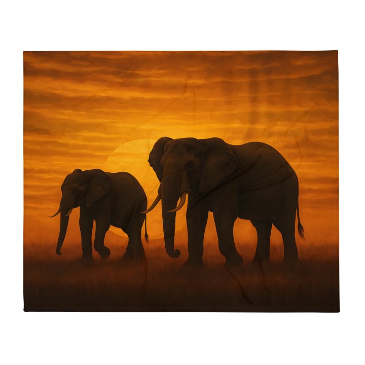 African Elephant Sunset Fleece Blanket product image (2)
