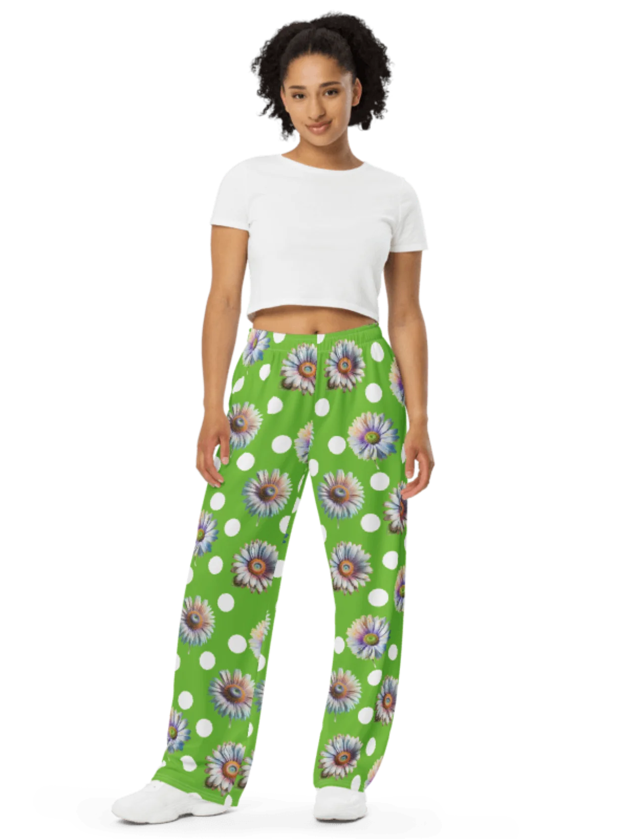 Lime Green Daisy & Dots Wide Leg Pants product image (1)