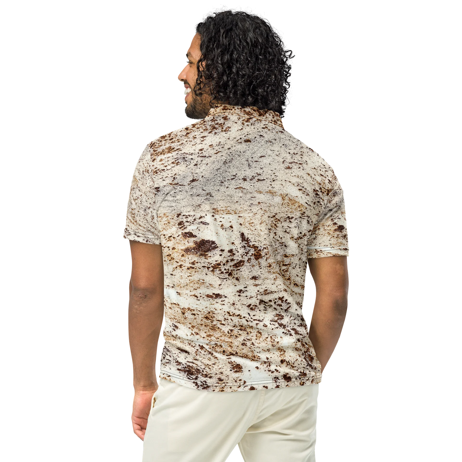 Espresso Swirl Men's All-Over Print Fluid Mocha Slim Fit Polo Shirt product image (5)