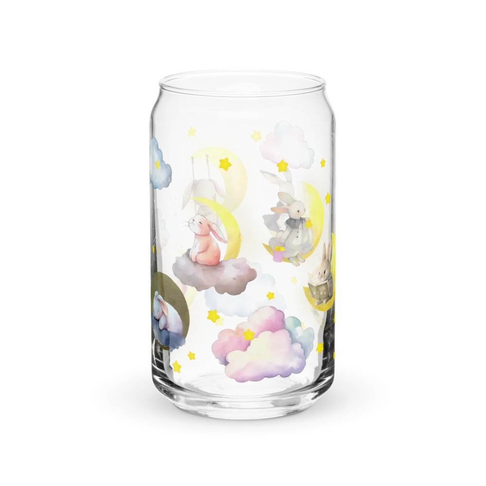 Bunny on the Moon Glass Sipper Can with Bamboo Lid & Straw – 16 oz | Whimsical Rabbit-Themed Can Glass | Cute Moon & Stars Design | Perfect for Iced Coffee, Smoothies, and More product image (4)