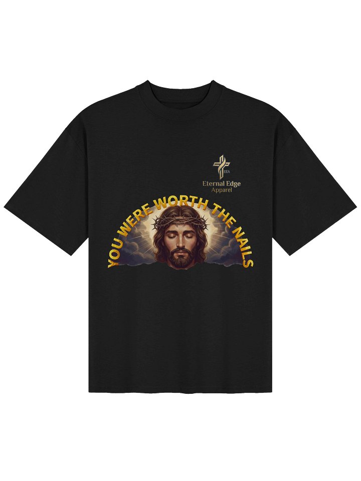 Wear His love — the Worth The Nails Christian t-shirt in 100% organic heavyweight cotton with an oversized fit. Shop Eternal Edge Apparel now. product image (4)
