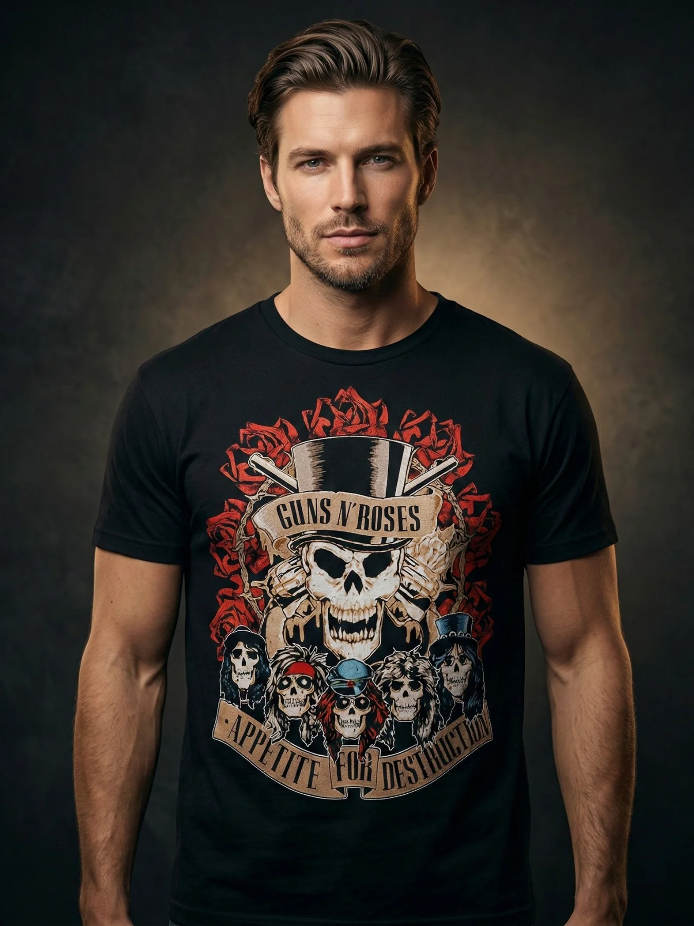 Guns N' Roses Appetite for Destruction T-Shirt | Skull Roses Crest Graphic Tee | Vintage Hard Rock Collector Shirt product image (1)