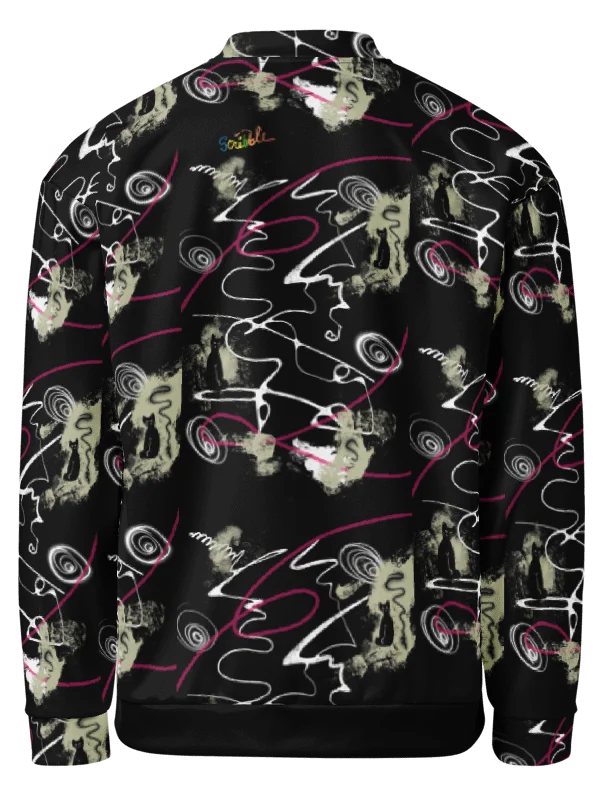 Unisex Bomber Zip Jacket 'Black Cat Scribble' product image (2)