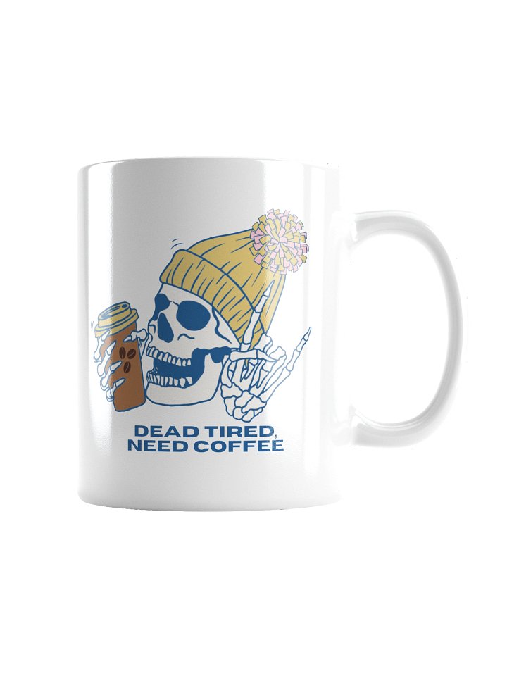 Golden “Dead Tired, Need Coffee.” Skeleton Ceramic Mug product image (4)