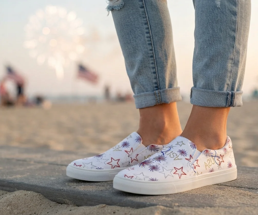 Patriotic Fireworks – Women's Slip-On Canvas Shoes product image (1)