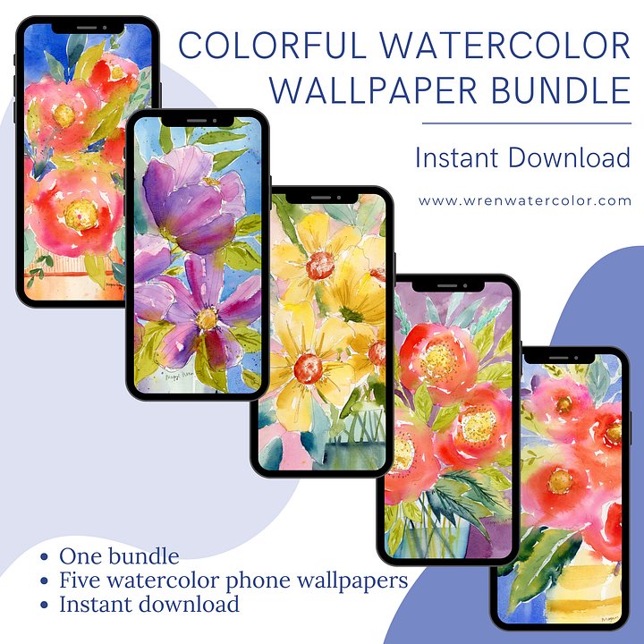Bloom Bundle - 5 Original Watercolor Phone Wallpapers product image (1)