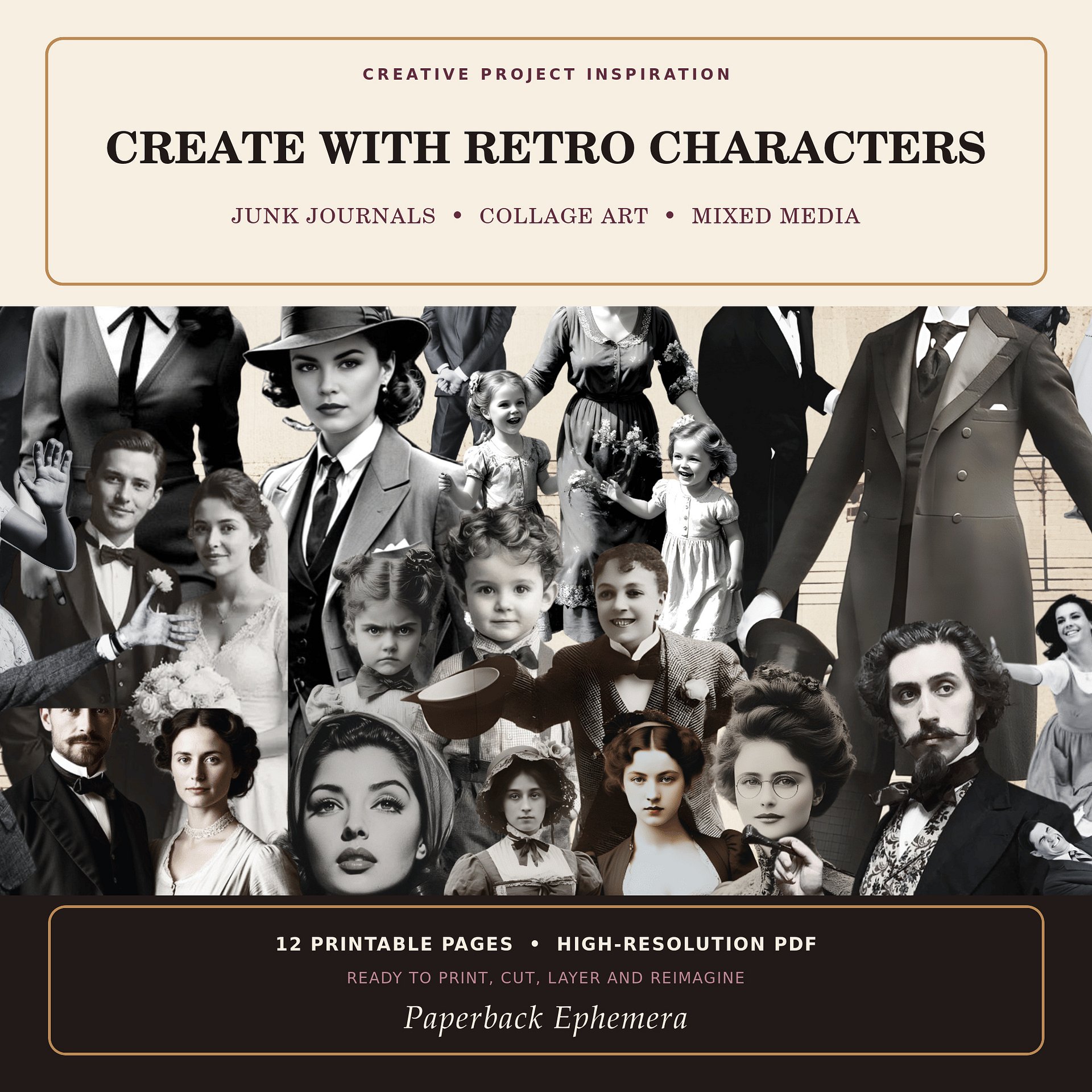 Retro People Ephemera Printable PDF – 12 Vintage Collage Sheets for Junk Journals product image (5)
