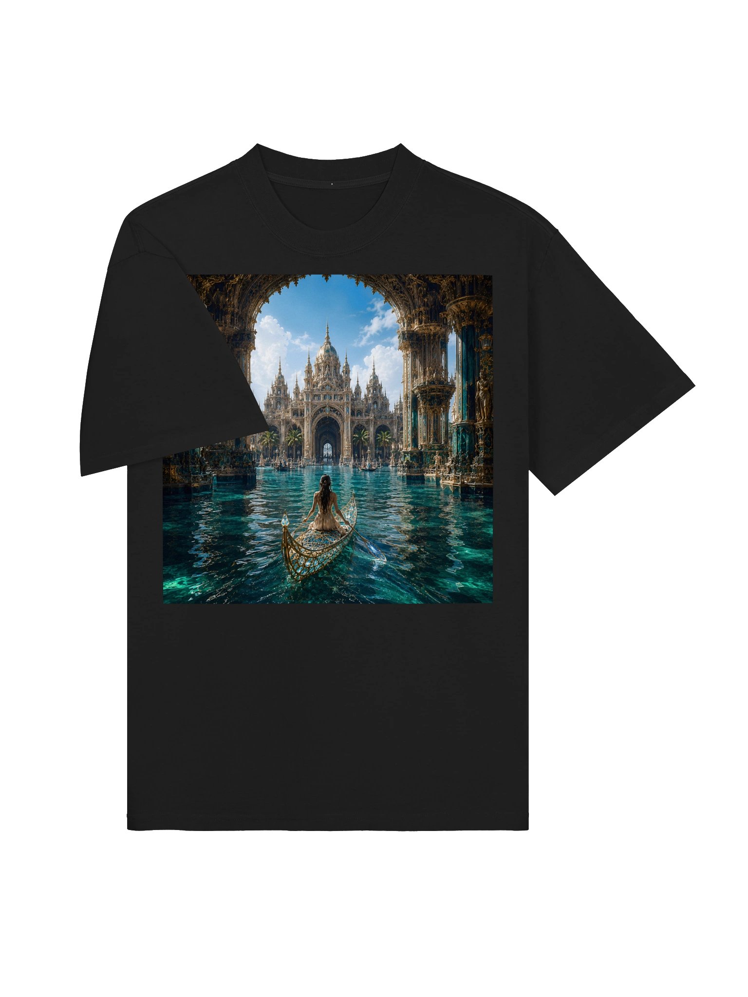 Fantasy Venetian Waterway T-Shirt | Gothic Palace & Crystal Boat | Unisex Oversized product image (4)