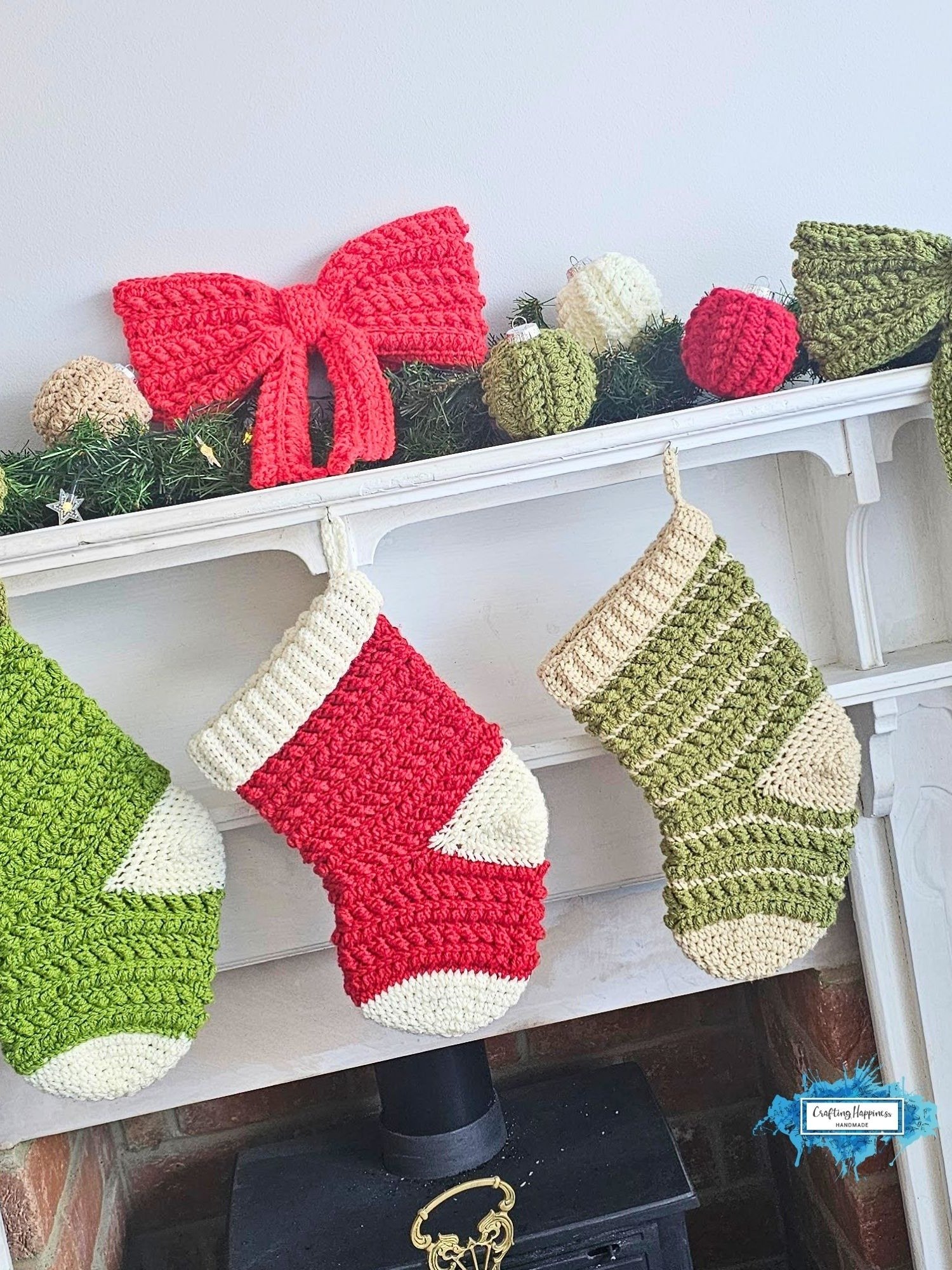 CROCHET PATTERNS + VIDEO | Christmas Crochet Pattern Bundle pdf | Stocking Bow Bauble | Moon Fern Christmas Collection | Holiday Decor Everbee logo Analyze listing Crafting Happiness product image (9)