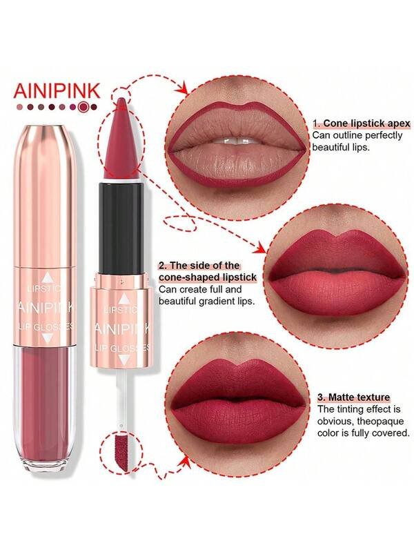 AINIPINK 8pcs [ Lip Gloss + Lipstick ], 2-In-1 Matte Easy To Color, Waterproof, Sweat-Proof, Non-Stick To Cup, Non-Fading, Long-Lasting, Exquisite, Suitable For Gifts, Festival Makeup product image (3)