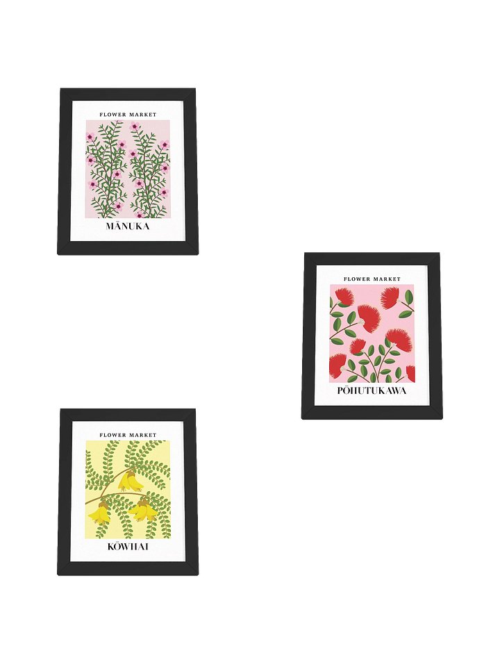 New Zealand Flower Market Wall Art - Pohutukawa Kowhai Manuka Flowers - Framed product image (2)
