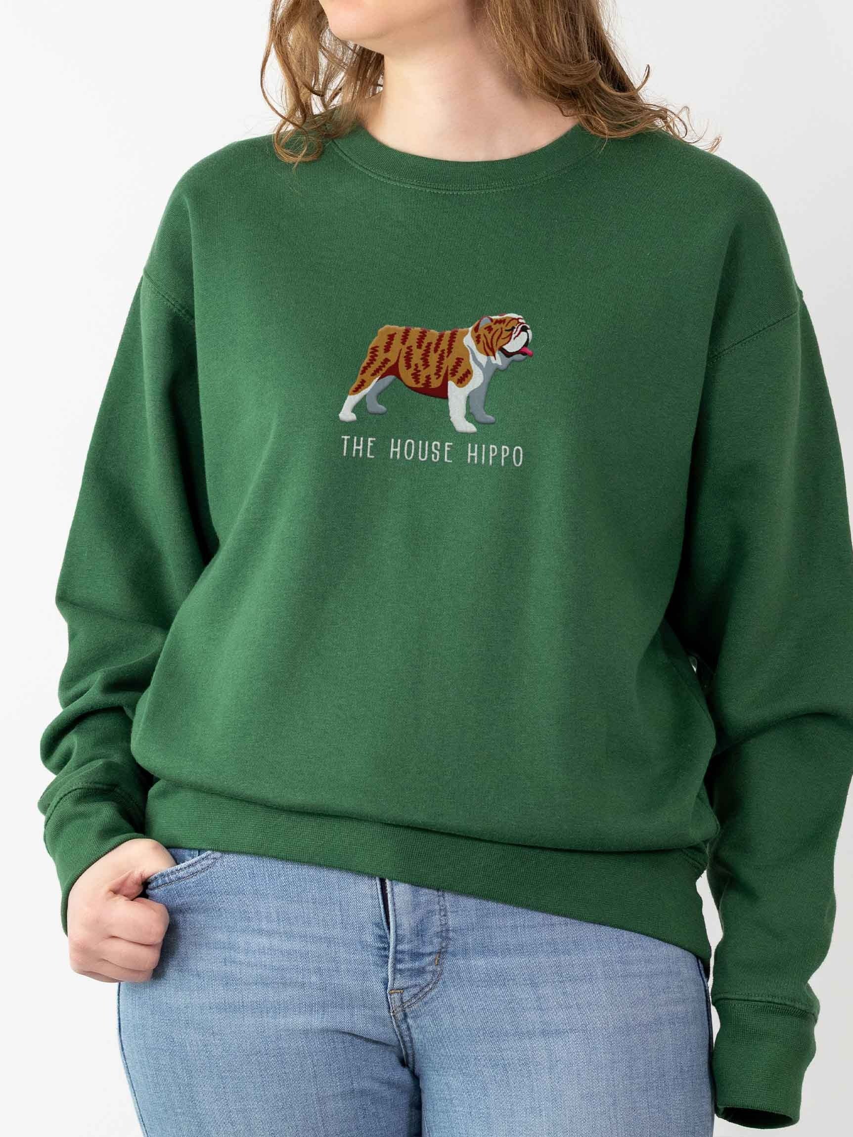 The House Hippo Sweatshirt (Embroidered) of an English Bulldog(Brindle & White) product image (2)