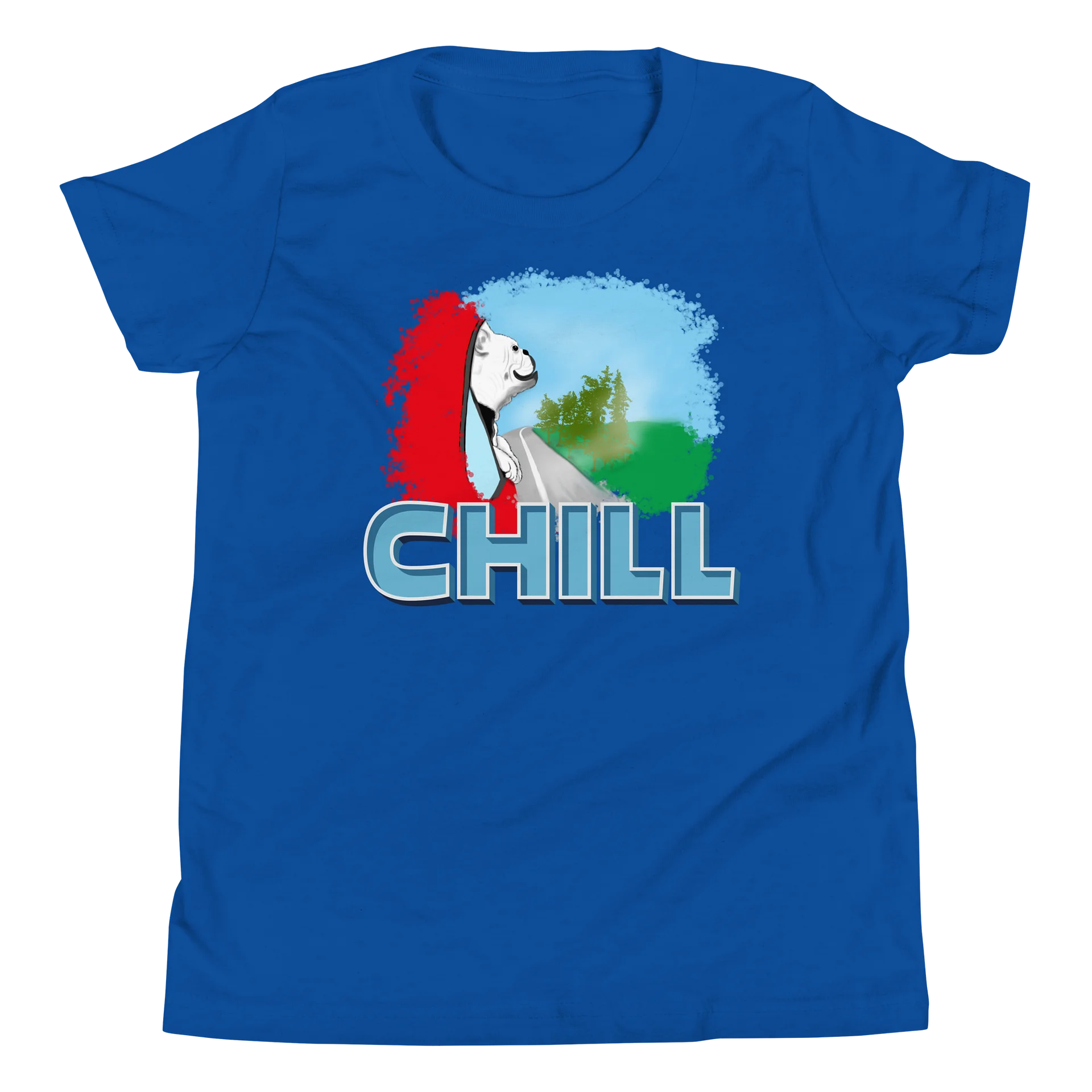 "CHILL" (dog looking out car window) T-Shirt. Youth Short Sleeve T-Shirt - Bella+Canvas product image (1)