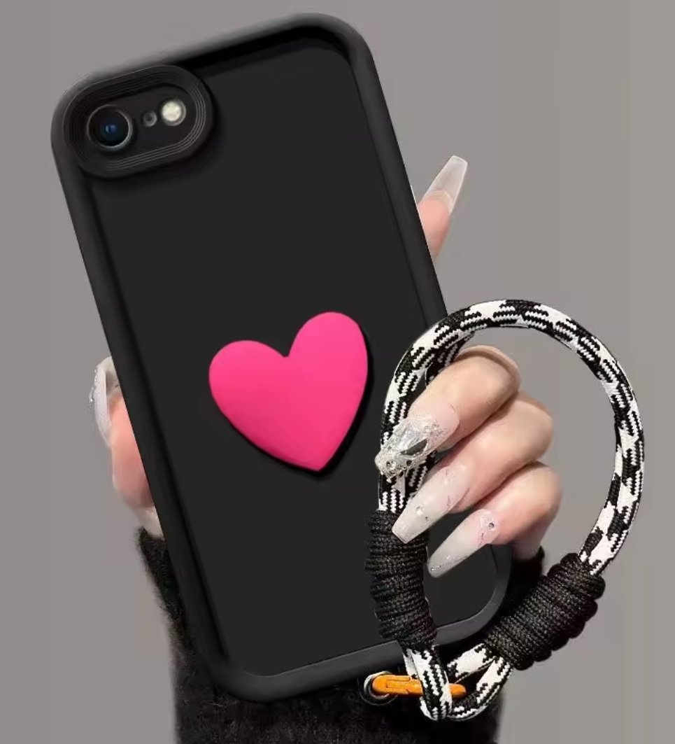 iPhone 16e Case 3D Love Heart – Matte iPhone 16e Phone Case with Wrist Strap, Camera Protection Case for iPhone 16e, Cute 16e iPhone Case, Rose Black product image (1)