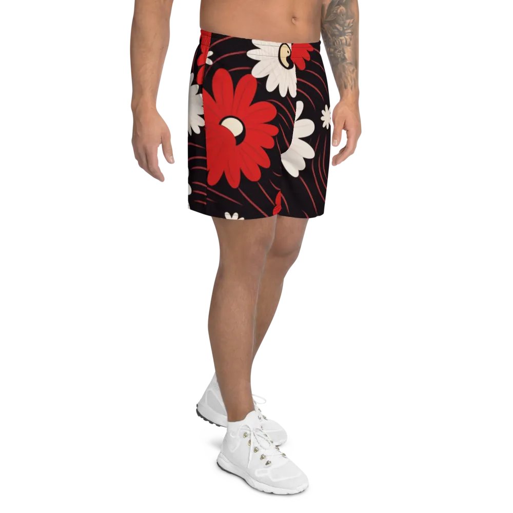 Athletic Shorts 🔴 Functional Fashion at Its Best ⚫️ Red and White Flowers ⚪️ Yin and Yang product image (8)