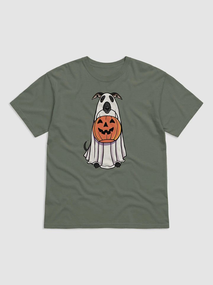 Funny Halloween Italian Greyhound(Black) T-Shirt | Funny Iggy Wearing a Ghost Costume and Holding a Pumpkin Basket product image (1)