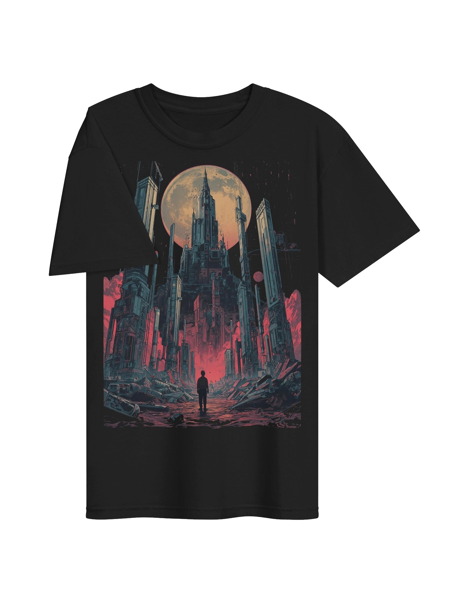 Moonlit Futuristic Ruins Heavyweight T-Shirt product image (6)