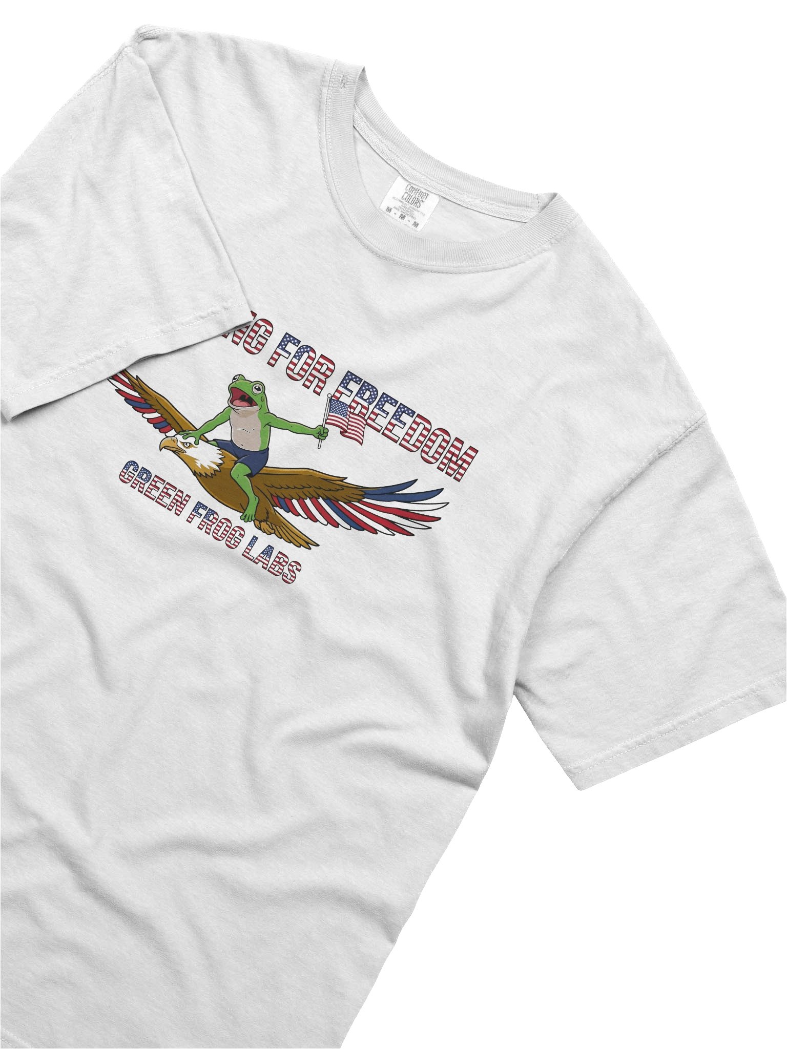 Soaring for Freedom Frog Tee | Patriotic Eagle Rider Meme Shirt, Green Frog Labs American Flag Tee product image (5)