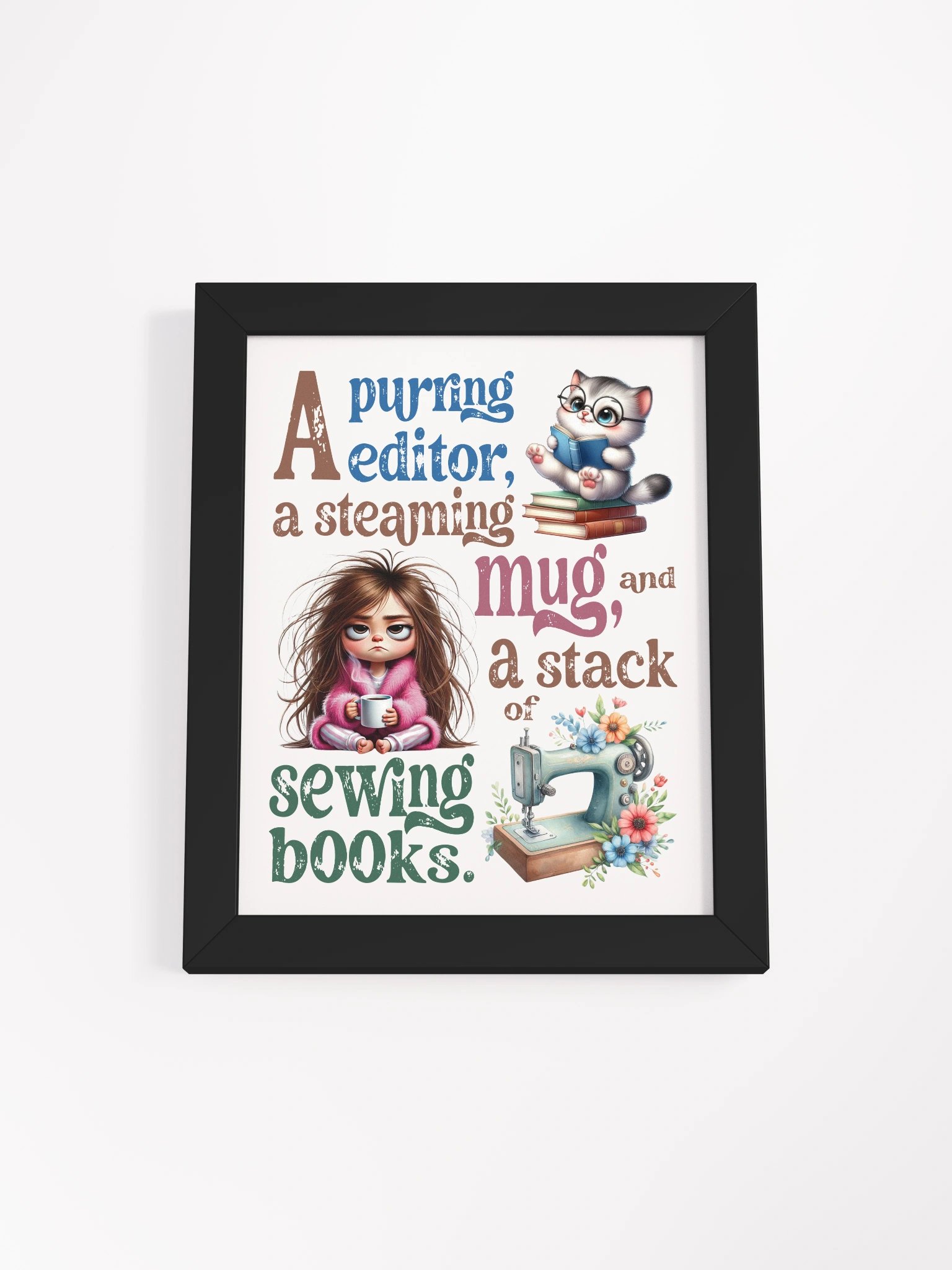 Whimsical Cat and Sewing Books Framed Poster product image (7)