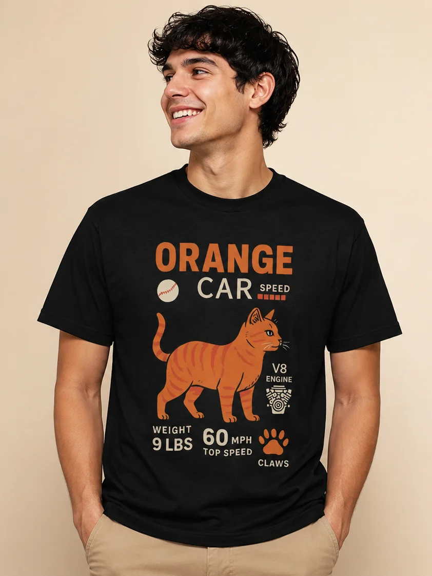 Orange Car Cat T-Shirt – Funny Ginger Cat Graphic Tee for Cat Lovers product image (1)