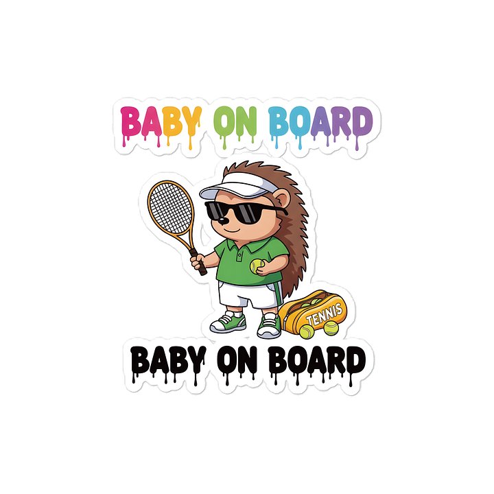 Funny Hedgehog Tennis Baby on Board Sticker - 5x5 Weatherproof Vinyl Car Decal - Premium Hedgehog Tennis Court Accessory product image (1)