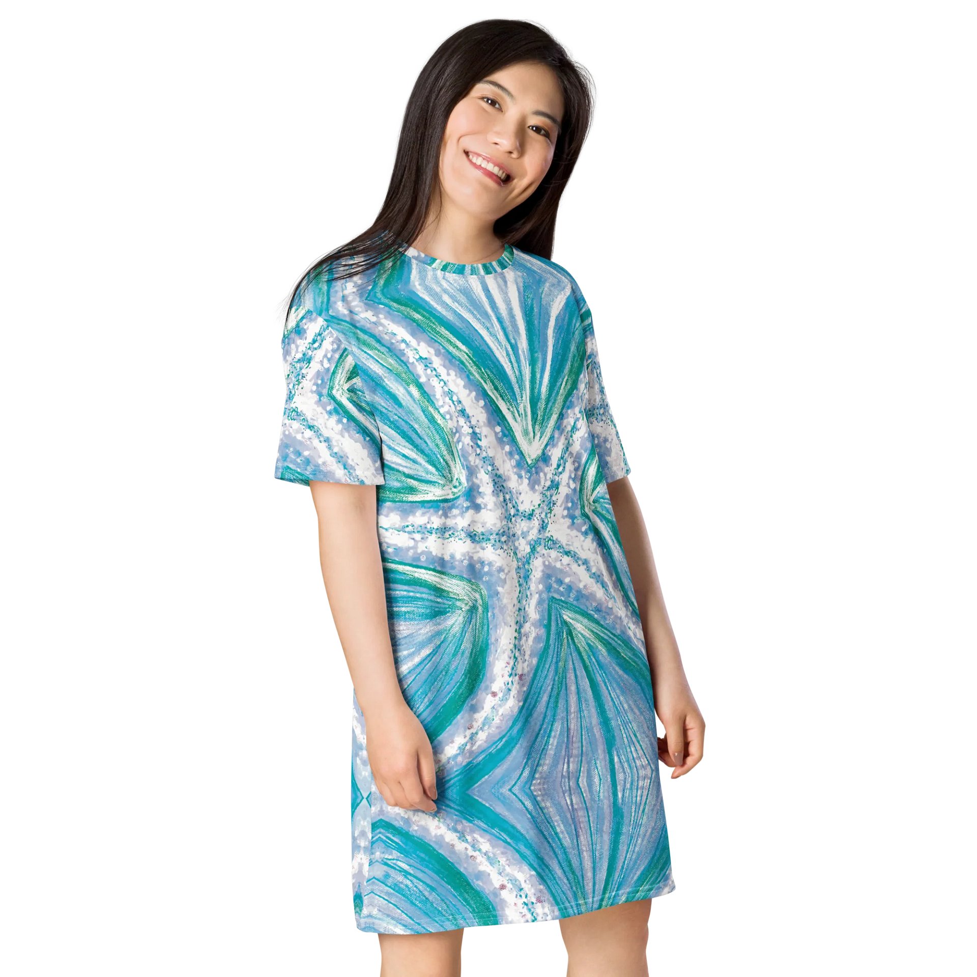 Bright Cyan Starfish | Coastal Cool Design | T-Shirt Dress | by Monique Faella Designs™ product image (4)