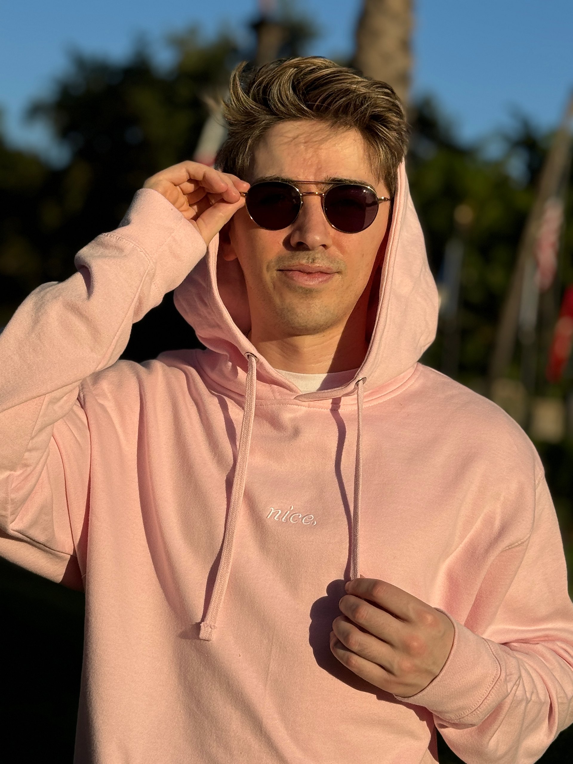 Nice. Embroidered Hoodie (Pink/White) product image (9)
