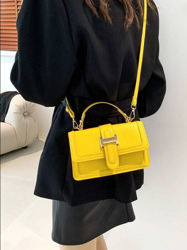 ADLEST Yellow Crocodile Embossed Handbag - Elegant Small Square Crossbody Bag for Women product image (2)