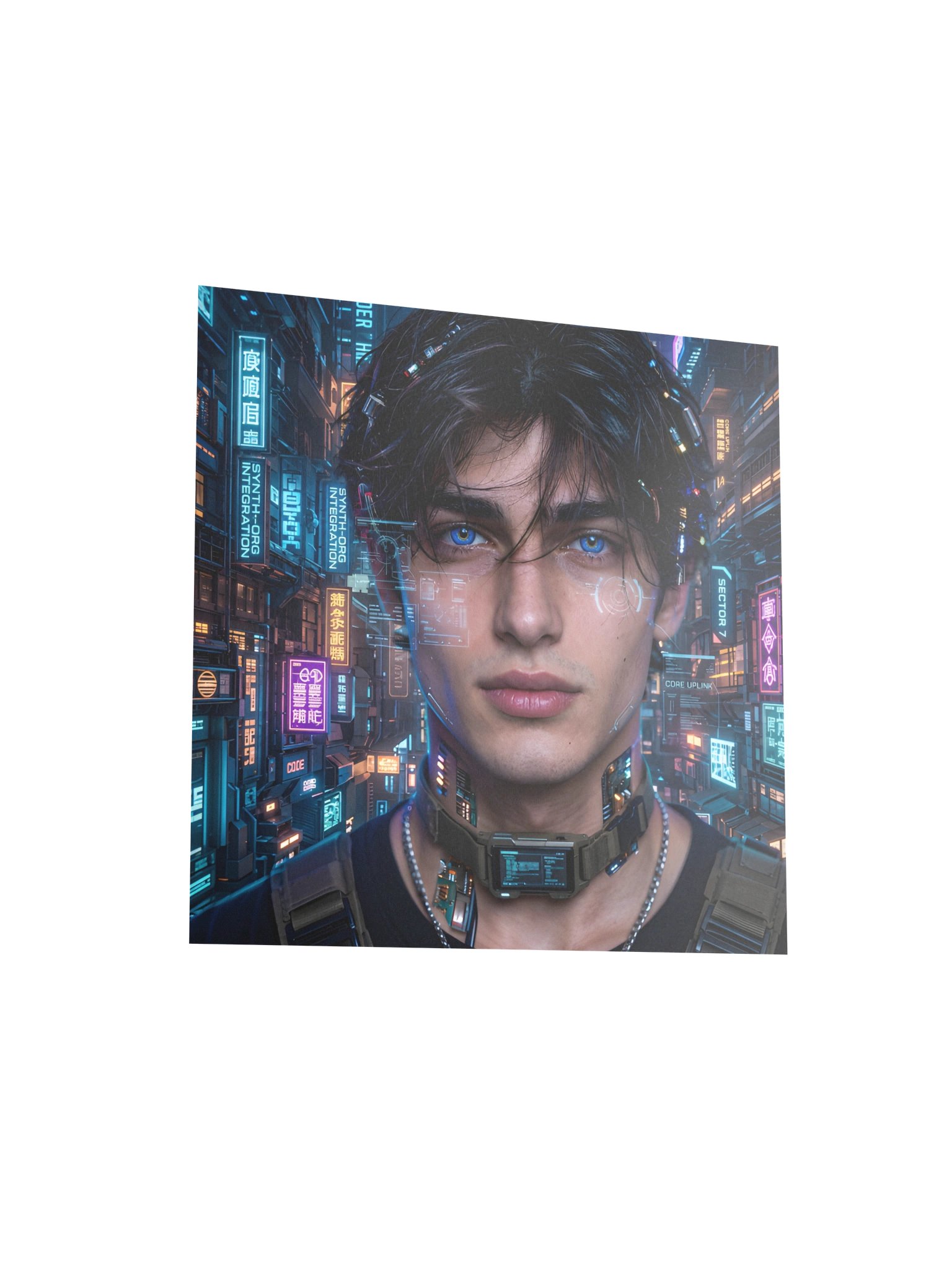 Cyberpunk Neon Man Poster, Futuristic Blue Eyes Sci-Fi Wall Art, Tech Bathroom Decor product image (5)