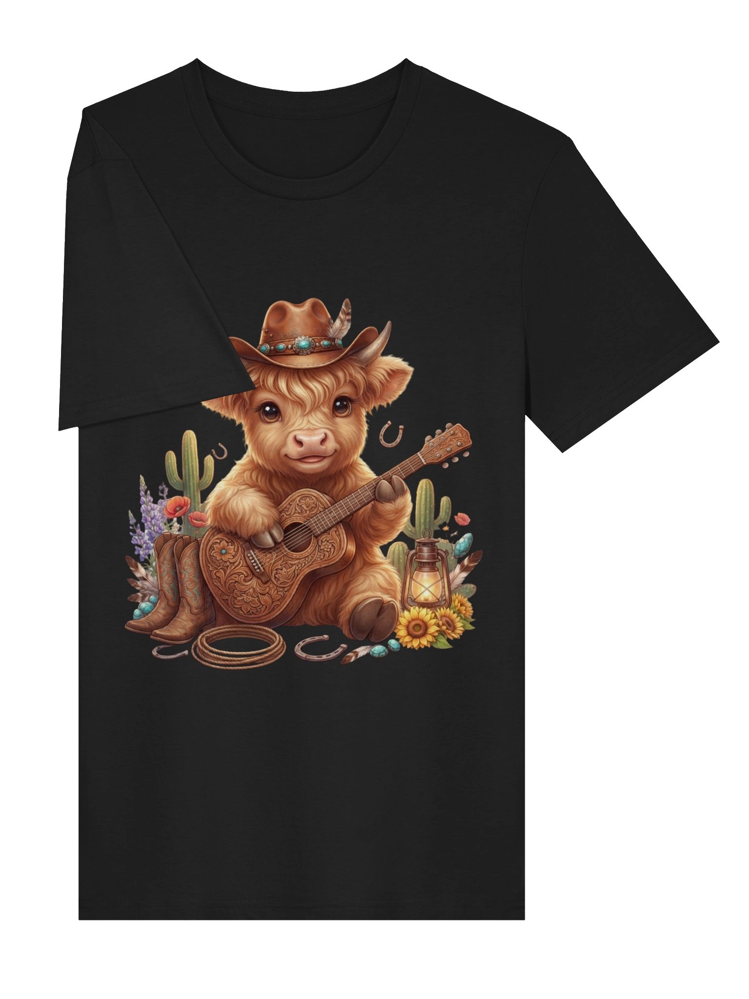 Cute Highland Cow Cowboy Guitar T-Shirt product image (14)