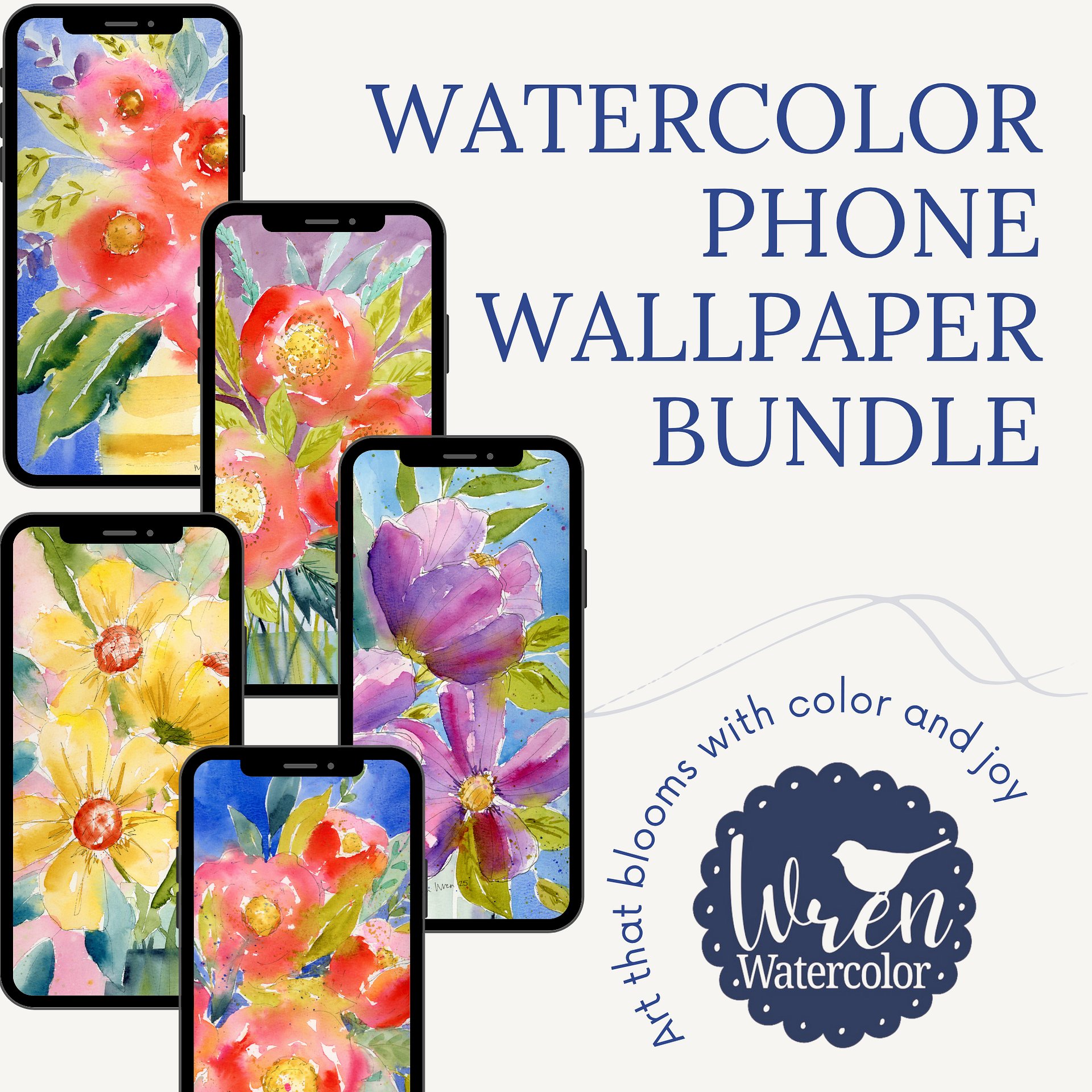 Bloom Bundle - 5 Original Watercolor Phone Wallpapers product image (3)