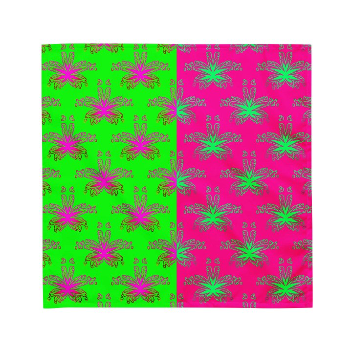 Neon Green Pink Cannabis Twisted Budz Bandana, 420 Art Summertime Stoner Style Fashion, Weird Weed Leaf Pattern All-Over Print Odd Accessory product image (1)