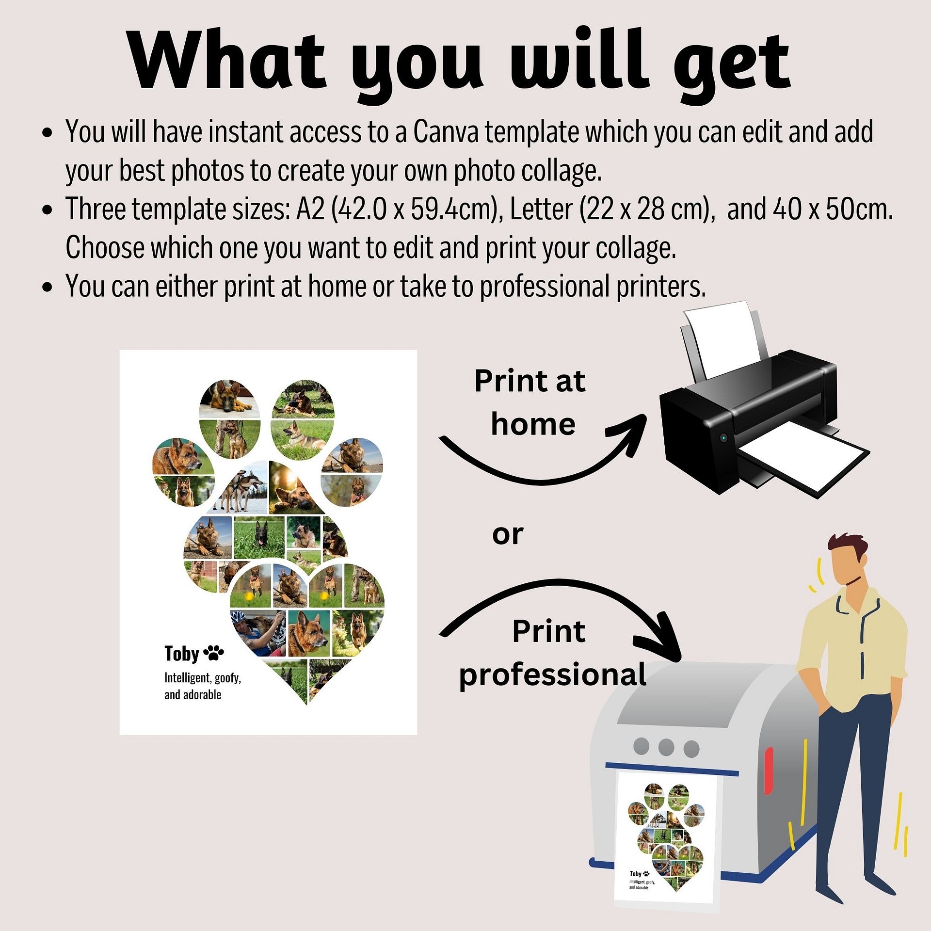 Pet Memorial Paw Heart Photo Collage Canva Template | auseller